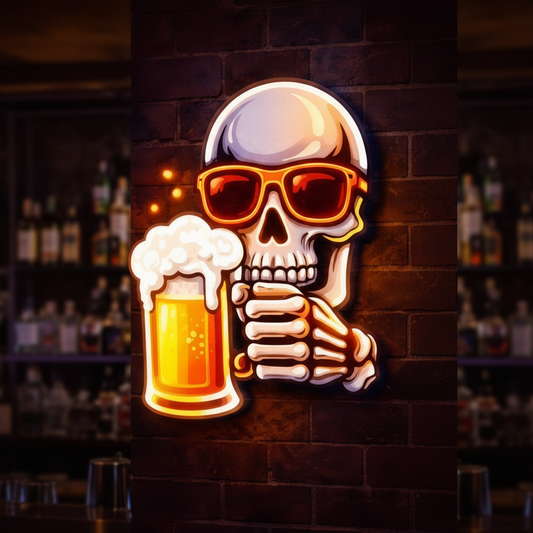 Skull with Beer Neon Art