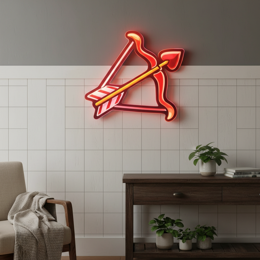 Bow and Arrow with Heart Neon Art