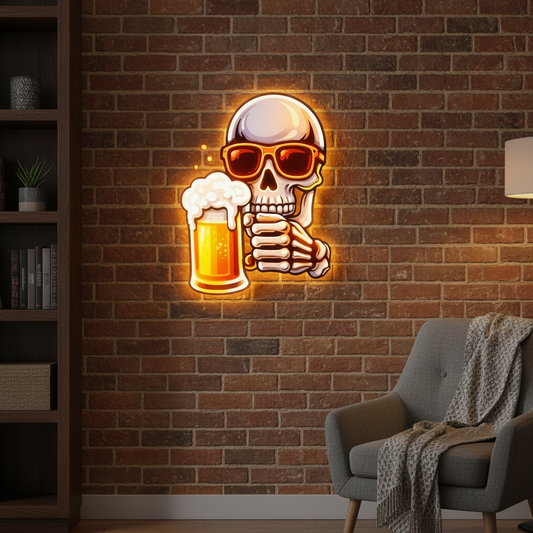 Skull with Beer Neon Art